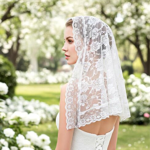 White Lace Catholic Veils, Mantilla Veils Catholic for Church, The First Communion Lace Veil, Veil for Women Wedding in Saudi Arabia