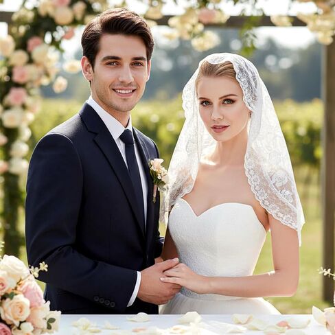 White Lace Catholic Veils, Mantilla Veils Catholic for Church, The First Communion Lace Veil, Veil for Women Wedding in Saudi Arabia