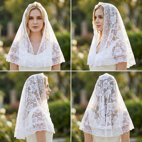 White Lace Catholic Veils, Mantilla Veils Catholic for Church, The First Communion Lace Veil, Veil for Women Wedding in Saudi Arabia
