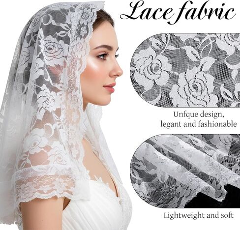 White Lace Catholic Veils, Mantilla Veils Catholic for Church, The First Communion Lace Veil, Veil for Women Wedding in Saudi Arabia