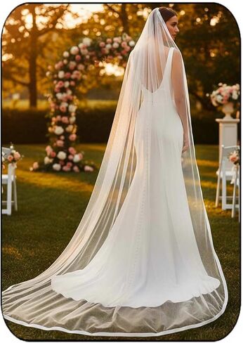EASEDAILY Bride Wedding Veils Ivory Long Cathedral Length 1 Tier Bridal Tulle Veil with Comb for Women in Saudi Arabia
