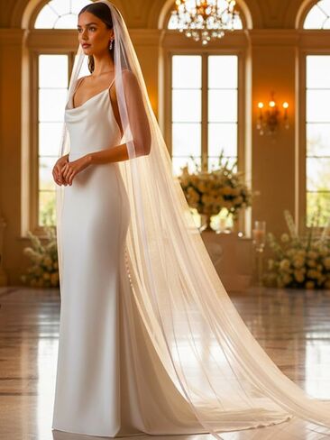 EASEDAILY Bride Wedding Veils Ivory Long Cathedral Length 1 Tier Bridal Tulle Veil with Comb for Women in Saudi Arabia