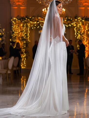 EASEDAILY Bride Wedding Veils Ivory Long Cathedral Length 1 Tier Bridal Tulle Veil with Comb for Women in Saudi Arabia