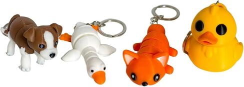 TIME&TRAVE 4-Pack 3D Printed Animal Keychains, Articulated Fox Dog Duck Goose Set with Movable Joints, Poseable Collectible Figure for Backpack Bag Zip Pull, Gift for Animal Lovers in Saudi Arabia