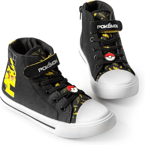 Pokémon Pikachu Boys High-Top Trainers with Hook and Loop Strap | Pika Kids Black Yellow Lightning Bolt Footwear in Saudi Arabia