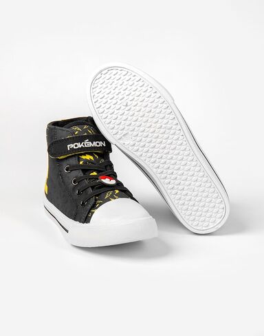 Pokémon Pikachu Boys High-Top Trainers with Hook and Loop Strap | Pika Kids Black Yellow Lightning Bolt Footwear in Saudi Arabia