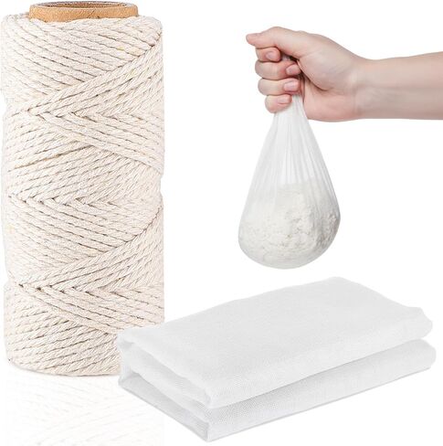 Boao Cheesecloth and Cooking Twine, 35 x 78 Inch Reusable, Unbleached Cotton Fabric Kitchen Cheese Cloth with Cooking Twine 1/4 Cone Cotton 50 Meter for Meat, Straining, Baking, Filtering in Kuwait