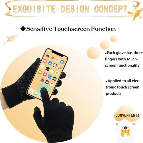 T WILKER قفازات شتوية للأطفال شاشة تعمل باللمس غير قابلة للانزلاق قفازات محبوكة دافئة من السيليكون أصفاد مرنة 3 أزواج لعمر 4-12 فتاة صبي in Kuwait