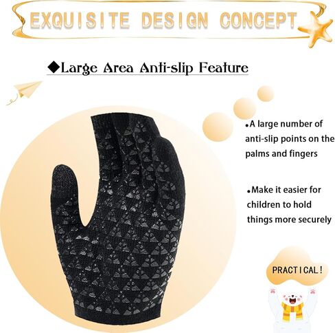 T WILKER قفازات شتوية للأطفال شاشة تعمل باللمس غير قابلة للانزلاق قفازات محبوكة دافئة من السيليكون أصفاد مرنة 3 أزواج لعمر 4-12 فتاة صبي in Kuwait