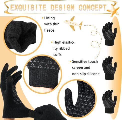 T WILKER قفازات شتوية للأطفال شاشة تعمل باللمس غير قابلة للانزلاق قفازات محبوكة دافئة من السيليكون أصفاد مرنة 3 أزواج لعمر 4-12 فتاة صبي in Kuwait