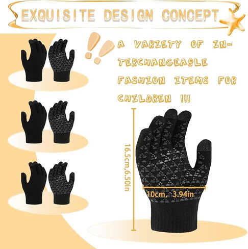 T WILKER قفازات شتوية للأطفال شاشة تعمل باللمس غير قابلة للانزلاق قفازات محبوكة دافئة من السيليكون أصفاد مرنة 3 أزواج لعمر 4-12 فتاة صبي in Kuwait