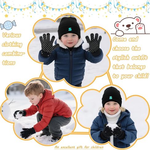 T WILKER قفازات شتوية للأطفال شاشة تعمل باللمس غير قابلة للانزلاق قفازات محبوكة دافئة من السيليكون أصفاد مرنة 3 أزواج لعمر 4-12 فتاة صبي in Kuwait