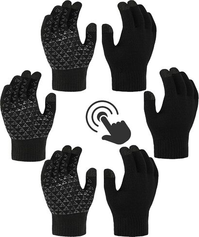 T WILKER قفازات شتوية للأطفال شاشة تعمل باللمس غير قابلة للانزلاق قفازات محبوكة دافئة من السيليكون أصفاد مرنة 3 أزواج لعمر 4-12 فتاة صبي in Kuwait