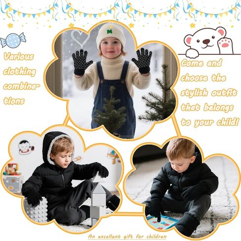 T WILKER قفازات شتوية للأطفال شاشة تعمل باللمس غير قابلة للانزلاق قفازات محبوكة دافئة من السيليكون أصفاد مرنة 3 أزواج لعمر 4-12 فتاة صبي in Kuwait