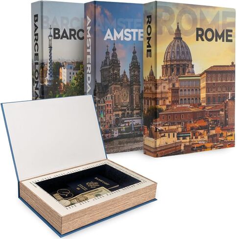 European Cities Decorative Book Set of 3 – Velvet-Lined Hidden Compartment for Keepsakes – Stylish and Functional Fake Decor Books – Travel-Inspired Coffee Table Books Decor (12 x 8 x 1.5 in) in Saudi Arabia
