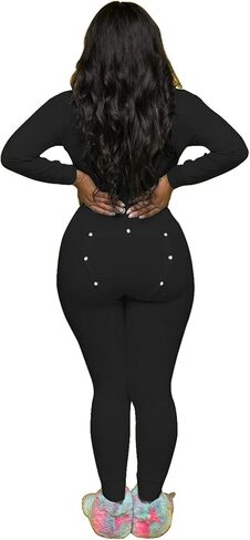 Women Butt Button Back Flap Jumpsuit Pajamas V-Neck Button Down Long Sleeve One Piece Bodysuit Rompers Sleepwear in Saudi Arabia