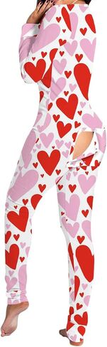 Women Butt Button Back Flap Jumpsuit Pajamas V-Neck Button Down Long Sleeve One Piece Bodysuit Rompers Sleepwear in Saudi Arabia