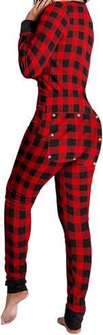 Women Butt Button Back Flap Jumpsuit Pajamas V-Neck Button Down Long Sleeve One Piece Bodysuit Rompers Sleepwear in Saudi Arabia