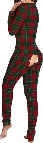 Women Butt Button Back Flap Jumpsuit Pajamas V-Neck Button Down Long Sleeve One Piece Bodysuit Rompers Sleepwear in Saudi Arabia