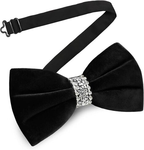 Velvet Bow Ties for Men with Rhinestone, Adjustable Pre-tied Mens Bowtie Chic Men's Bowties for Wedding Prom Party in Saudi Arabia