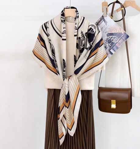 Women's Mulberry Silk Scarf, 30% silk, 70% wool,Double sided printing,53"X53" Large Square Shawl Wraps in Saudi Arabia