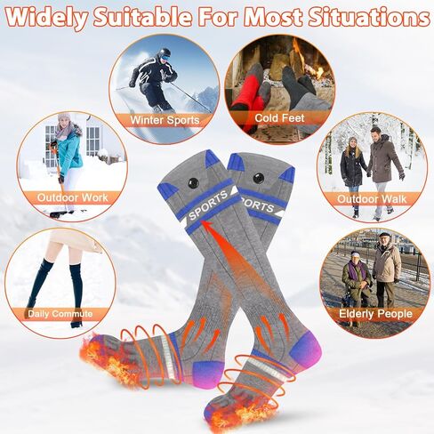 جوارب ساخنة للنساء والرجال، تحكم عن طريق التطبيق للرياضات الشتوية والمشي لمسافات طويلة والتزلج (رمادي-أزرق ستيل) in Kuwait