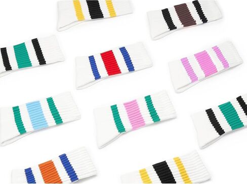 Retro Striped Slouchy Crew Socks for Men & Women 3 Pairs Cotton Athletic Tube Cushioned Calf Tennis Socks Size 5–11 in Saudi Arabia