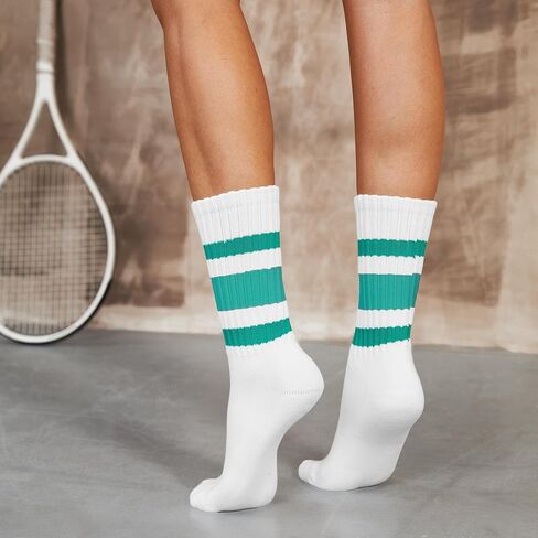 Retro Striped Slouchy Crew Socks for Men & Women 3 Pairs Cotton Athletic Tube Cushioned Calf Tennis Socks Size 5–11 in Saudi Arabia