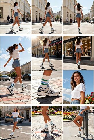 Retro Striped Slouchy Crew Socks for Men & Women 3 Pairs Cotton Athletic Tube Cushioned Calf Tennis Socks Size 5–11 in Saudi Arabia