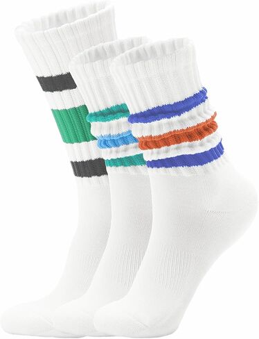 Retro Striped Slouchy Crew Socks for Men & Women 3 Pairs Cotton Athletic Tube Cushioned Calf Tennis Socks Size 5–11 in Saudi Arabia