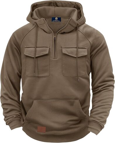 Herberton Men's Cargo Hoodie Quarter-Zip Midweight Casual Workwear Tactical Pullover with Pockets (S-3XL) in Saudi Arabia
