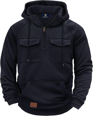 Herberton Men's Cargo Hoodie Quarter-Zip Midweight Casual Workwear Tactical Pullover with Pockets (S-3XL) in Saudi Arabia