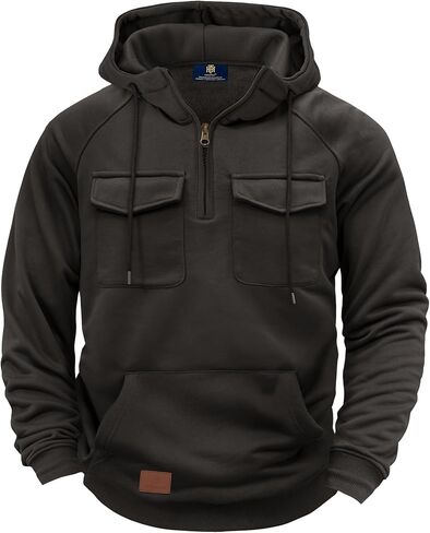 Herberton Men's Cargo Hoodie Quarter-Zip Midweight Casual Workwear Tactical Pullover with Pockets (S-3XL) in Saudi Arabia