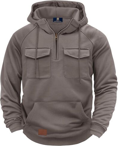 Herberton Men's Cargo Hoodie Quarter-Zip Midweight Casual Workwear Tactical Pullover with Pockets (S-3XL) in Saudi Arabia