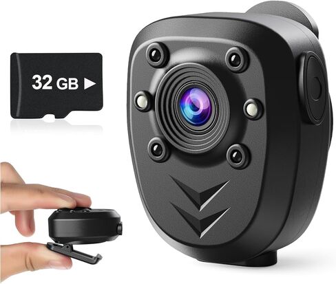 Mini Body Camera with Video & Audio Recording Video Recorder Built-in 128GB Memory Card with Night Vision IR & Loop Record HD 1080 Police Cam for Home, Outdoor, Law Enforcement, Security Guard in Kuwait