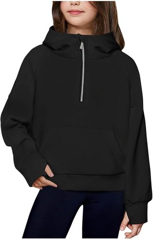 RKSTN Kids Half Zip Cotton Hoodie with Pockets Mock Neck Sweatshirts Cropped Pullover Hooded Sweatshirt in Kuwait