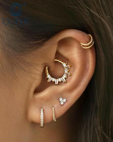OUFER Gold Septum Rings 16G 8/10MM 316L مجوهرات ثقب الحاجز الفولاذي الجراحي، مربع شفاف CZ مفصل قطعة مجوهرات ثقب Daith، أقراط Daith Helix Rook للنساء والرجال in Kuwait