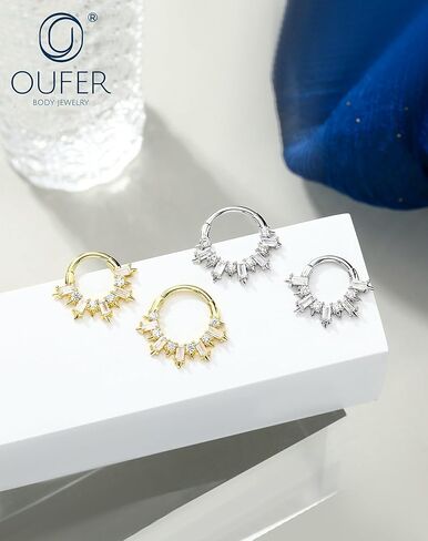 OUFER Gold Septum Rings 16G 8/10MM 316L مجوهرات ثقب الحاجز الفولاذي الجراحي، مربع شفاف CZ مفصل قطعة مجوهرات ثقب Daith، أقراط Daith Helix Rook للنساء والرجال in Kuwait