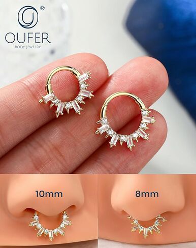OUFER Gold Septum Rings 16G 8/10MM 316L مجوهرات ثقب الحاجز الفولاذي الجراحي، مربع شفاف CZ مفصل قطعة مجوهرات ثقب Daith، أقراط Daith Helix Rook للنساء والرجال in Kuwait