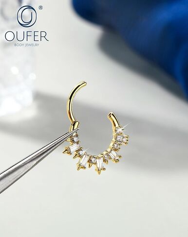 OUFER Gold Septum Rings 16G 8/10MM 316L مجوهرات ثقب الحاجز الفولاذي الجراحي، مربع شفاف CZ مفصل قطعة مجوهرات ثقب Daith، أقراط Daith Helix Rook للنساء والرجال in Kuwait