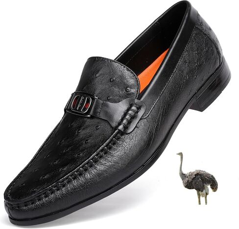 Formal Men's Genuine Leather Dress Loafer Luxury Ostrich Printed with Buckle Business Dress Shoe Wedding Penny Loafer for Men, Black in Saudi Arabia