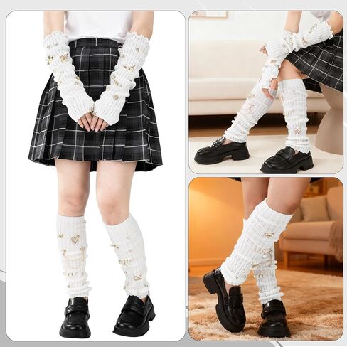 Y2K Leg Warmers Arm Warmers with 55Pcs Junk Socks Charms Kit, Kawaii Long Knit Socks Goth Harajuku Y2K Accessories in Saudi Arabia