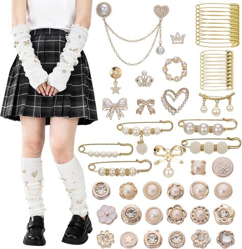 Y2K Leg Warmers Arm Warmers with 55Pcs Junk Socks Charms Kit, Kawaii Long Knit Socks Goth Harajuku Y2K Accessories in Saudi Arabia
