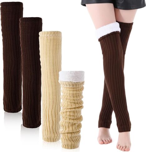Fleece Over Knee Leg Warmer for Women Extra Long Leg Warmers Knit Thick Boot Cuffs Socks for Winter in Saudi Arabia