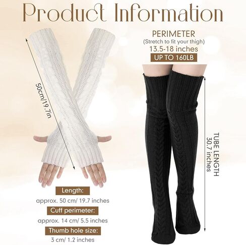 4 Sets Woman's Knee High Socks Long Knitted Arm Warmers Set over Knee Leg Warmers Knit Fingerless Gloves in Saudi Arabia