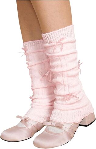 WDIRARA Women's Y2k Bow Leg Warmers Kawaii Lolita Knitted Stacked Boot Socks in Saudi Arabia