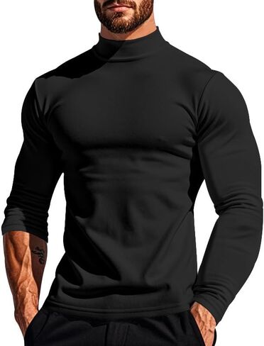 Men's Slim Fit Turtleneck Long Sleeve Basic Top, Soft Lightweight Mock Neck Pullover for Casual or Business in Saudi Arabia