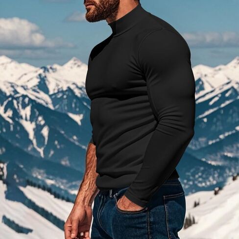 Men's Slim Fit Turtleneck Long Sleeve Basic Top, Soft Lightweight Mock Neck Pullover for Casual or Business in Saudi Arabia