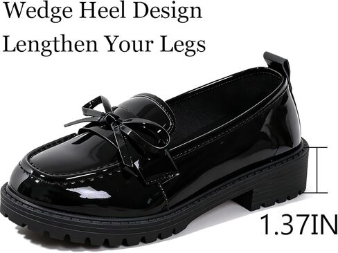 Bow Loafers for Women's Patent Leather Chunky Heel Dress Shoes Elegant Round Toe Platform Non-Slip Lug Sole Casual Work School Shoes for Business Office Everyday Wear in Saudi Arabia