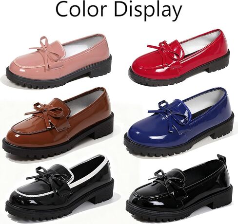 Bow Loafers for Women's Patent Leather Chunky Heel Dress Shoes Elegant Round Toe Platform Non-Slip Lug Sole Casual Work School Shoes for Business Office Everyday Wear in Saudi Arabia